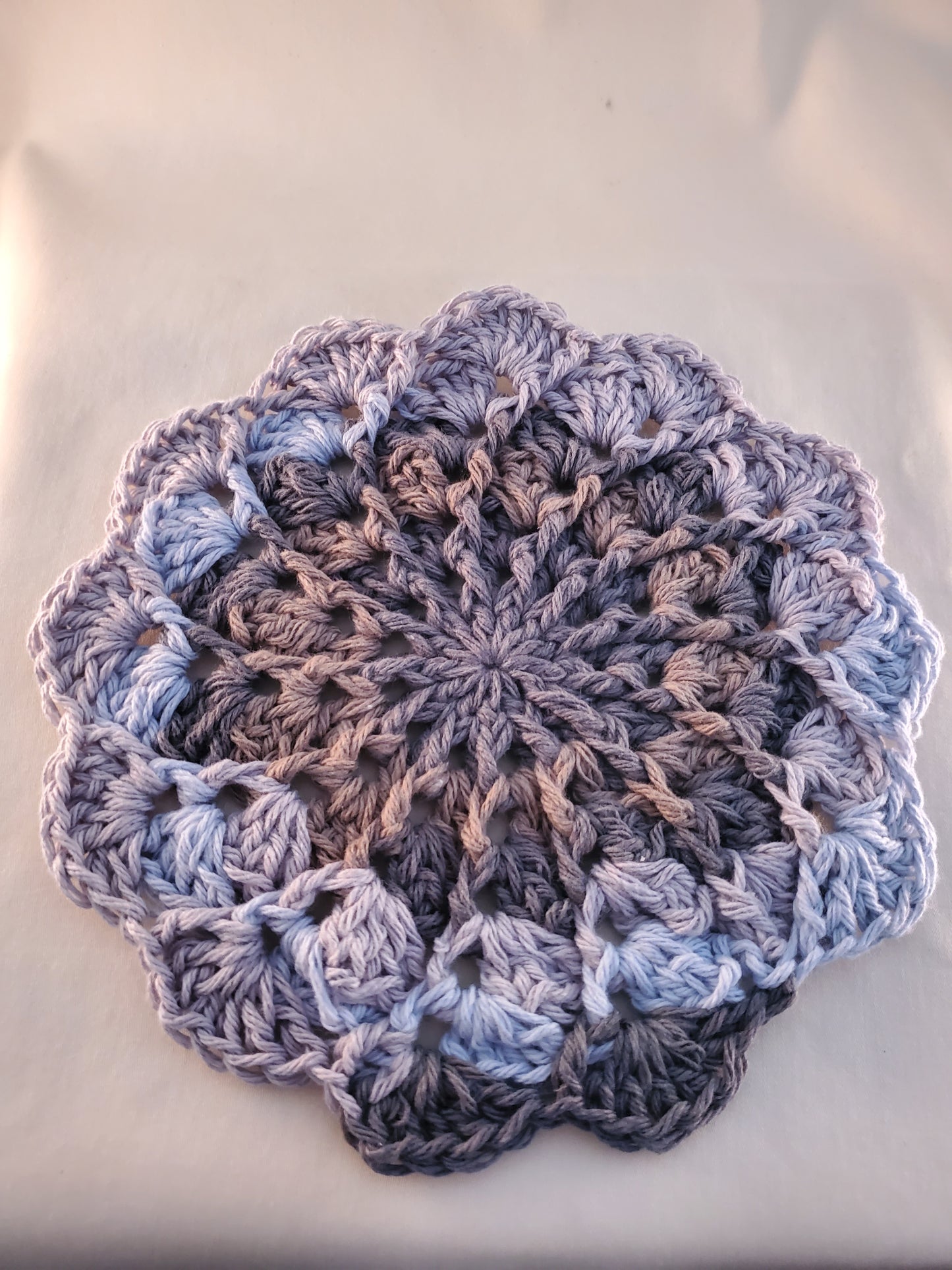 Handcrafted Cotton Scalloped Edge Hot Pad – Gray, Taupe, and Antique Blue