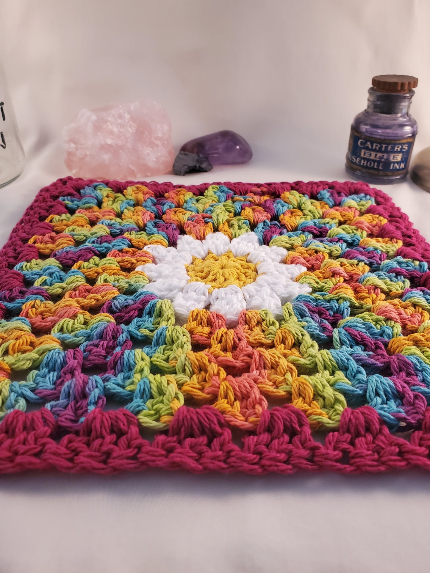 Square Daisy Hot Pad - Vibrant and Handmade