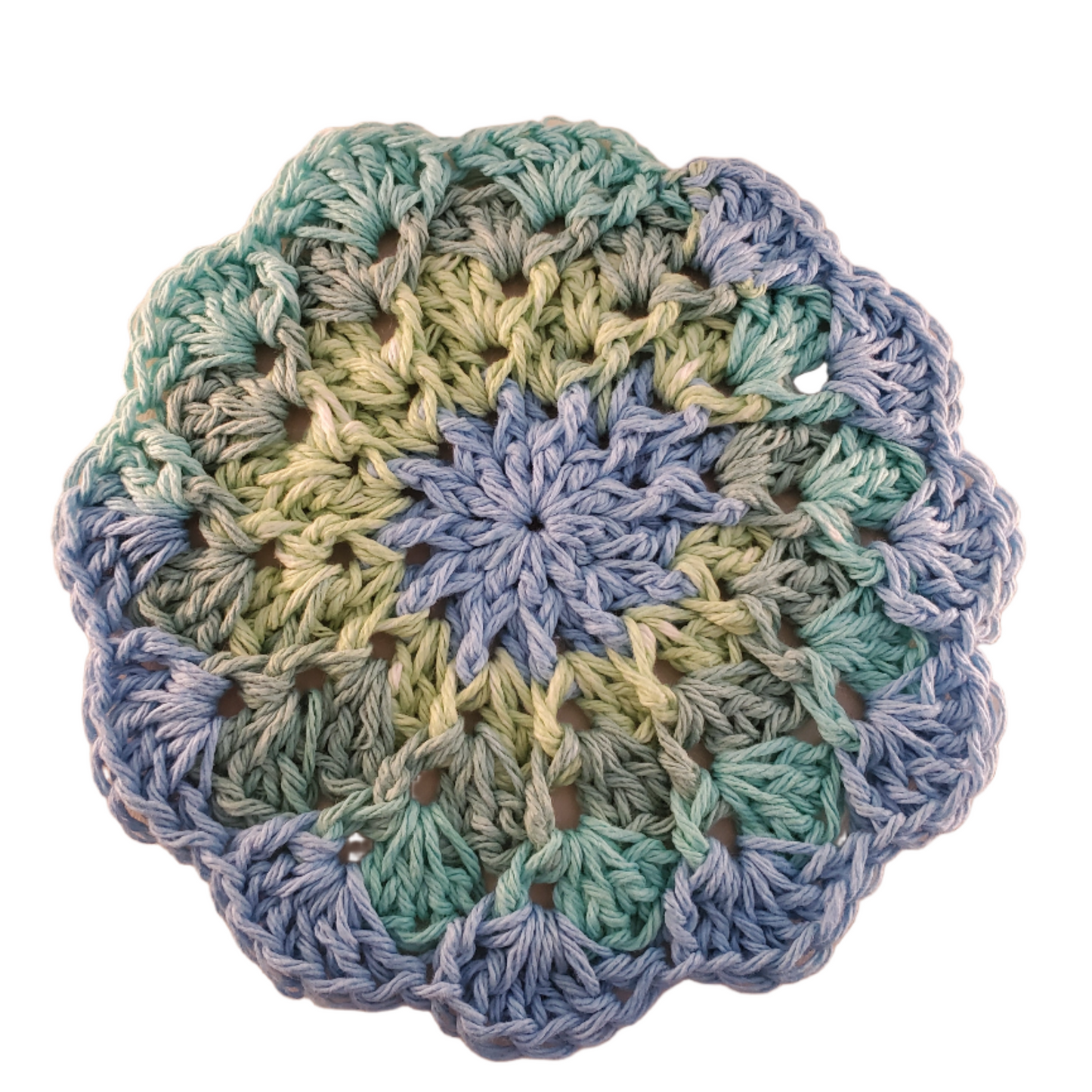Handcrafted Cotton Scalloped Edge Hot Pad – Blues and Greens