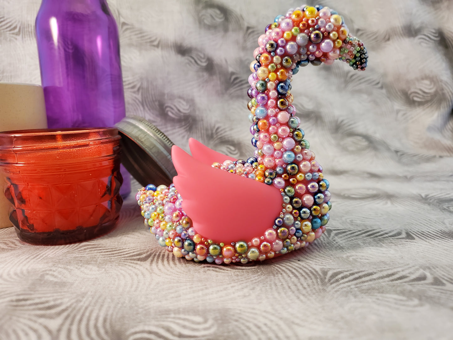 Rainbow Pearl-Embellished Light-Up Flamingo