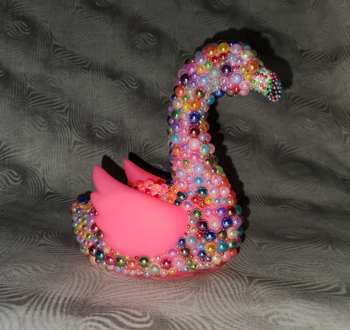 Rainbow Pearl-Embellished Light-Up Flamingo